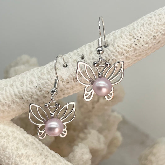 Spreading Your Wings Sterling Silver Custom Dangle Earrings with Lilac Pearls