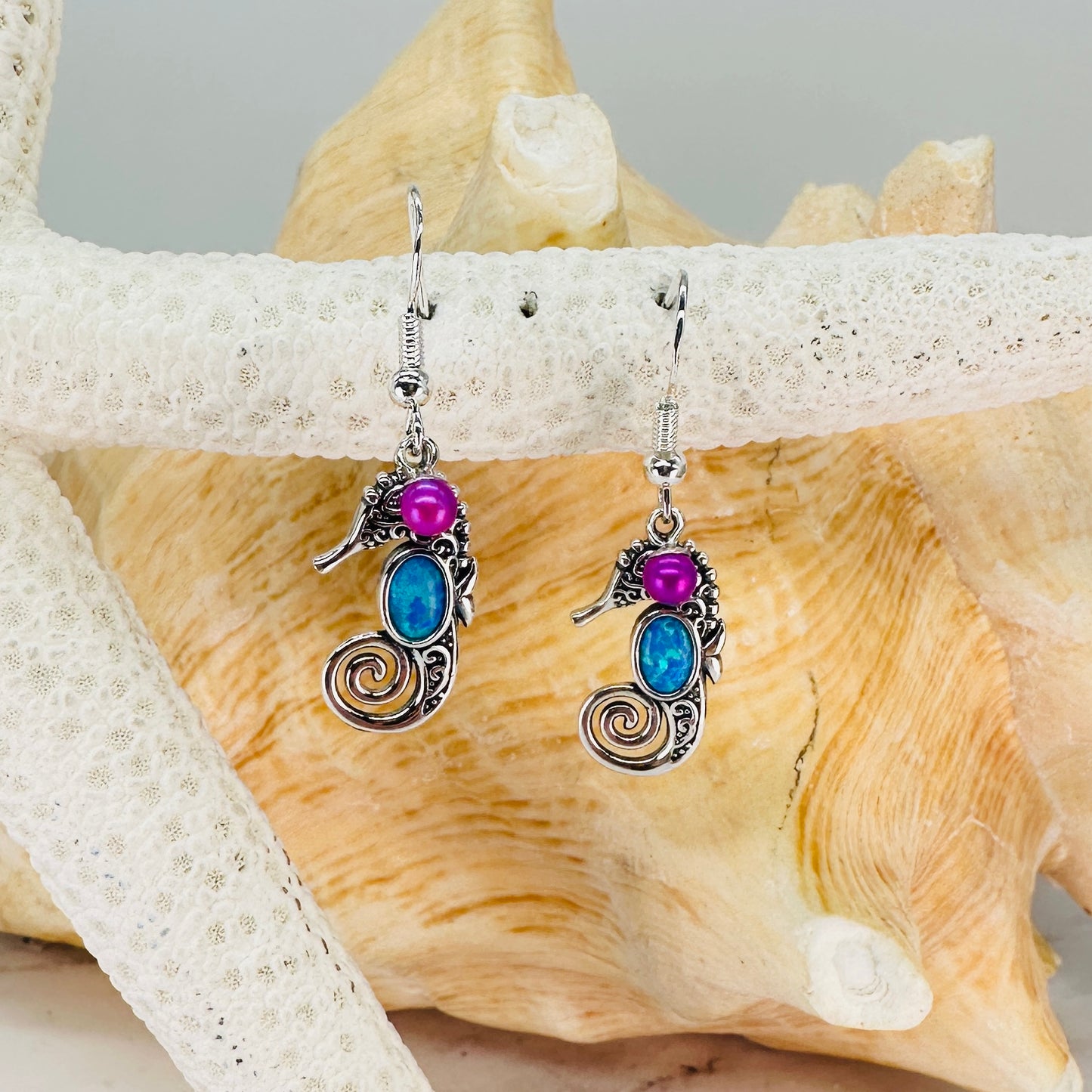 Horsing Around Sterling Silver Earrings w/ Bright Purple Micro Pearls