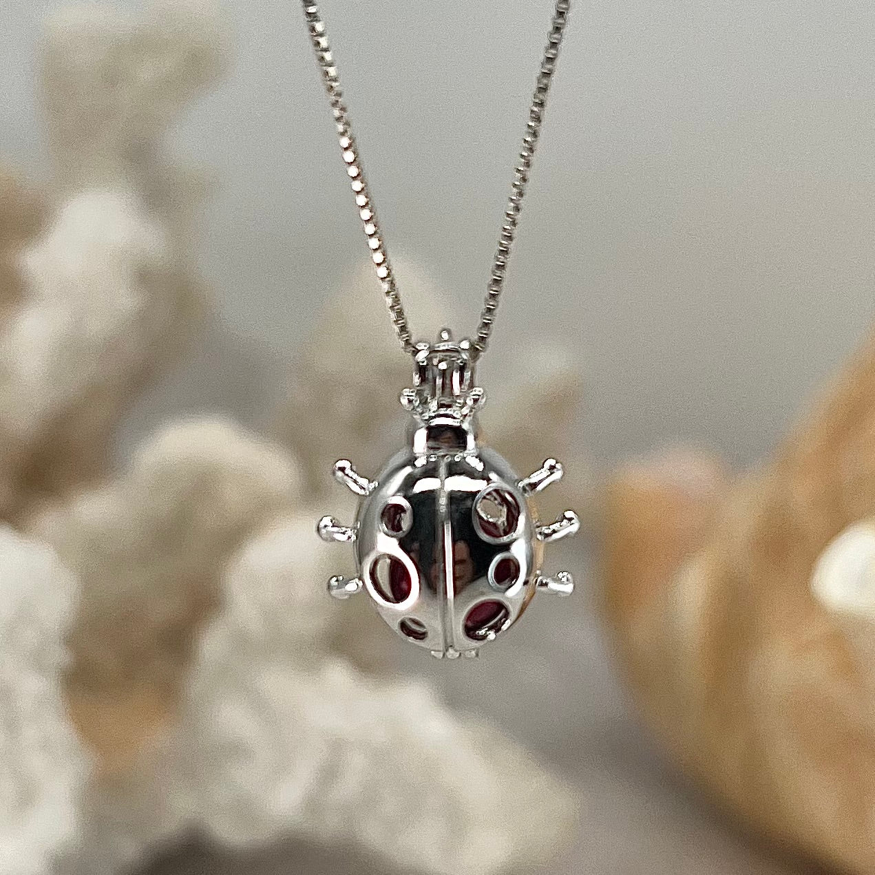 Fly Away Lady Bug Sterling Silver Cage Pendant - New Arrival