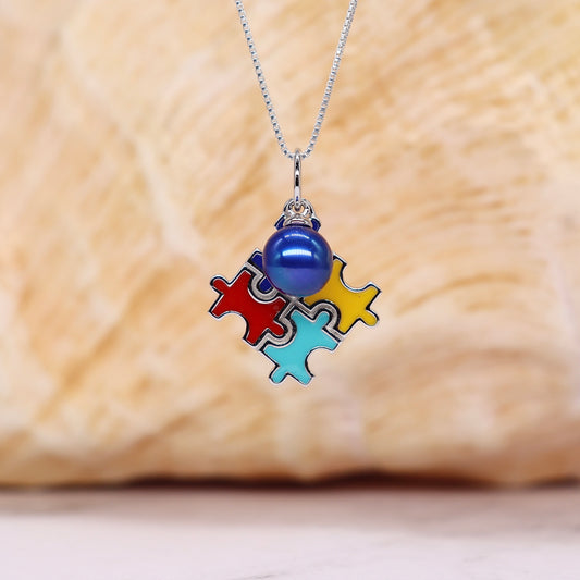 You're Unique Autism Sterling Silver Pendant With Dark Blue Pearl - Final Sale