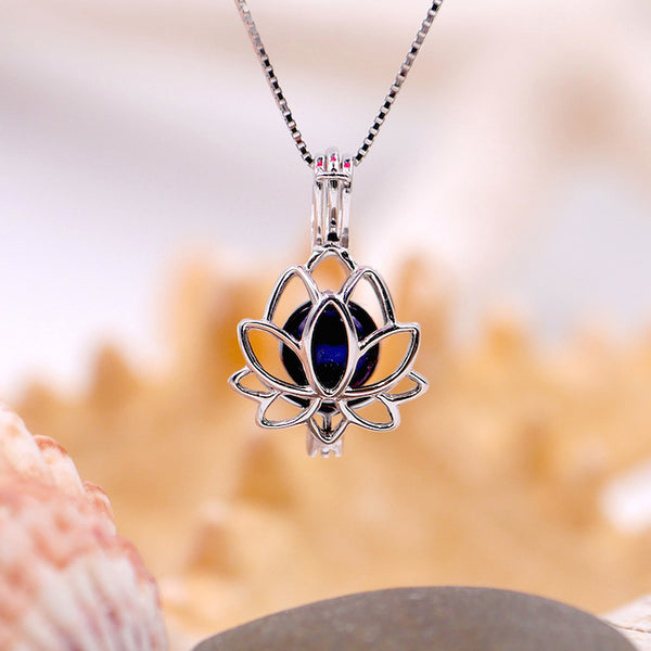 Lotus Flower Sterling Silver Cage Pendant